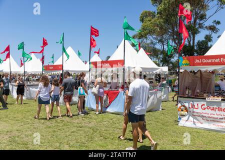 Australia Christmas market in Narrabeen Sydney on blue sky December day, stallholders s selling Christmas gifts and present ideas,MSW,Australia Stock Photo