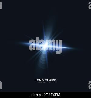 Blue Lens Flare Effect. Vector transparent Sunlight Light Effect. Glowing Rays and Beam Effect Stock Vector