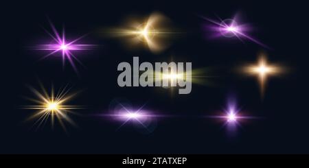 Collection of Colorful Transparent Lens Flare Effects. Glowing Light Effect Stock Vector