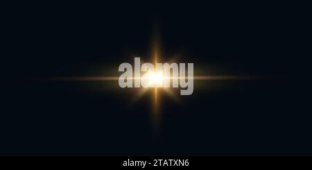 Golden Transparent Lens Flare Effect. Golden Sunlight Effect on Dark Background Stock Vector