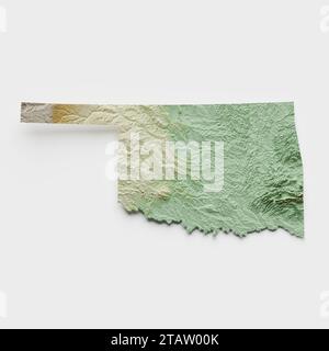 Oklahoma Topographic Relief Map  - 3D Rendering Stock Photo