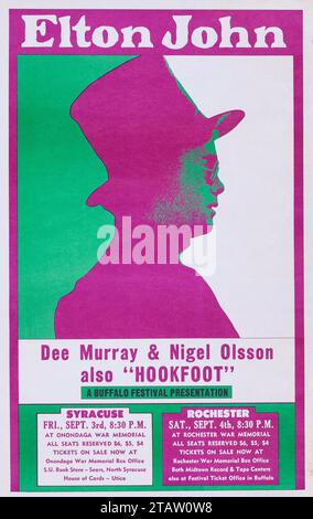 Elton John 1971 Syracuse & Rochester, New York Concert Poster Elton John, Dee Murray & Nigel Olsson, also Hookfoot. 1971 Stock Photo