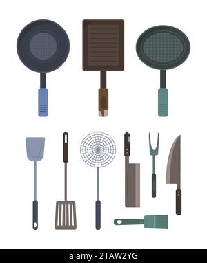 Set of Kitchen Utensils in Flat Design Element Stock Vector