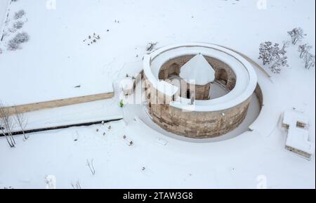 Exterior view of Saltukid caravanserai,12th century complex of buildings built by Saltukid female ruler Melike Mama Hatun,Tercan,Erzincan,Turkey. Stock Photo