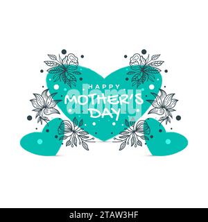 Happy Mother's Day Lettering with Cute Blue Heart Illustration. Mothers Day Typography with Doodle Style. Can be Used for Greeting Card, Poster, Banne Stock Vector