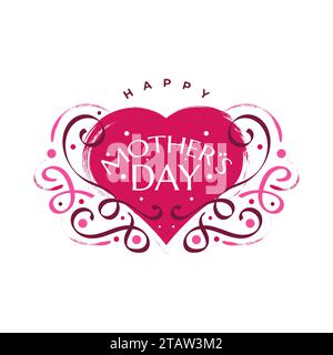 Happy Mother's Day Lettering with Cute Red Heart Illustration. Mothers Day Typography with Doodle Style. Can be Used for Greeting Card, Poster, Banner Stock Vector