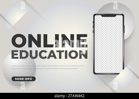 Online Education Banner with realistic smartphone isolated on white abstract background Stock Vector