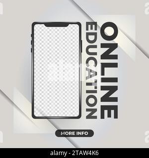 Online Education Banner with realistic smartphone isolated on white abstract background Stock Vector