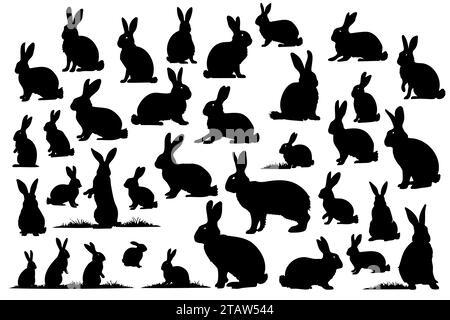 Collection of different silhouettes of black Easter bunnies Stock Vector