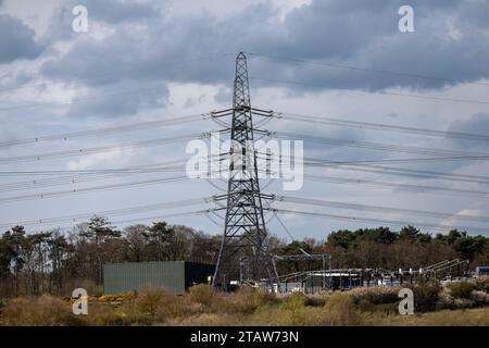 High voltage electricity pylons Sizewell Suffolk Stock Photo