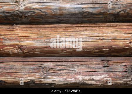 background of old wooden beams in traditional cabin from Apuseni mountains, Transylvania, Romania Stock Photo