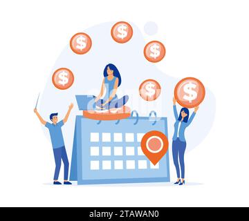 Salary Payment Concept, Showing a group of people celebrating salary payment day, flat vector modern illustration Stock Vector