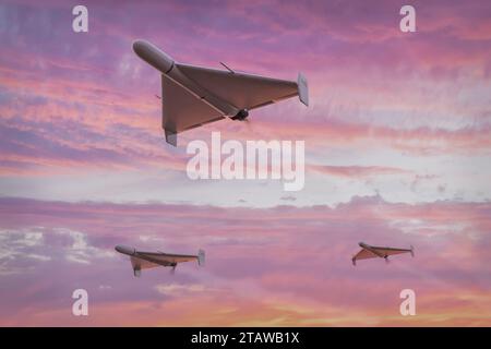 Group of military kamikaze drones Shahed-136 (Geran-2) - 3d rendering Stock Photo