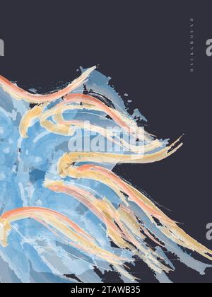 Abstract and Minimalist Illustration of Blue Wave in Watercolor Style, Suitable for Wall Decoration, Cover, Invitation, Poster, Card, Banner, Flyer Stock Vector