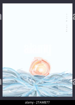 Abstract Minimalist Illustration of Sun and Sea, Suitable for Wall Decoration, Cover, Invitation, Poster, Card, Banner, Flyer, and Other Stock Vector