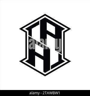 AA Letter Logo monogram hexagon shield shape up and down with sharp corner isolated style design template Stock Photo