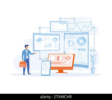 Data Analysis and Digitization Concept, Digital Transformation or Disruption, Financial Statistics, Big Data or Performance Measuring, flat vector mod Stock Vector