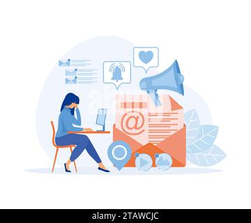 Digital overload, employee psychological well being, gadget-dependent life, flat vector modern illustration Stock Vector