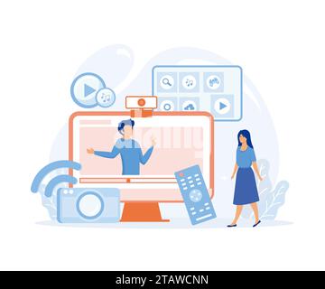 Modern television technology, Smart TV, content, applications. Network connected interactive device. Internet TV, flat vector modern illustration Stock Vector