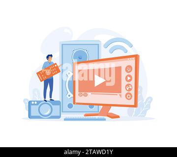 Modern television technology, Smart TV, content, applications. Network connected interactive device. Internet TV, flat vector modern illustration Stock Vector