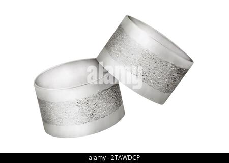 Two silver table napkin rings isolated on white background Stock Photo