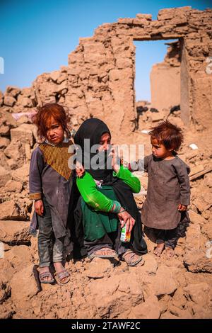 Sad photo of Herat Earthquake victims, people affected by the earthquake. Herat, Afghanistan - Oct 9, 2023 Stock Photo