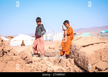 Sad photo of Herat Earthquake victims, people affected by the earthquake. Herat, Afghanistan - Oct 9, 2023 Stock Photo