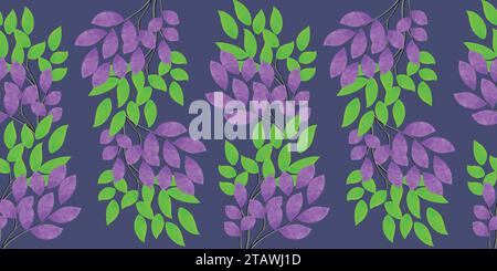 Autumn Leaves Background Design, Falling leaves in a green and blue color combination on a white background,  It's trendy fall vector pattern. Stock Vector