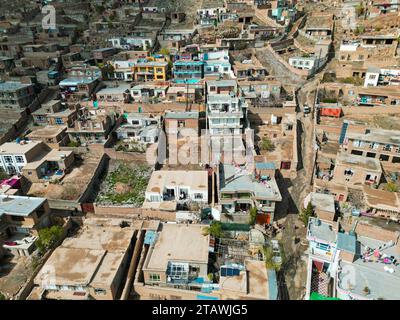 Aerial view of Kabul city, with Kabul city buildings and a building on ...