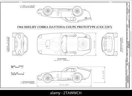 1964 Shelby Cobra Daytona Coupe Prototype Car Blueprint Stock Vector