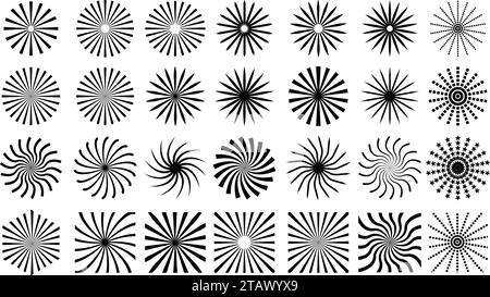Black circles with rays. Sunburst element radial stripes or sunburst vector illustration and backgrounds Stock Vector