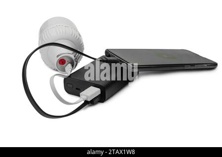 Additional self-contained external battery for charging mobile and other device. Power bank isolated on white background. Stylish charger (rechargeabl Stock Photo