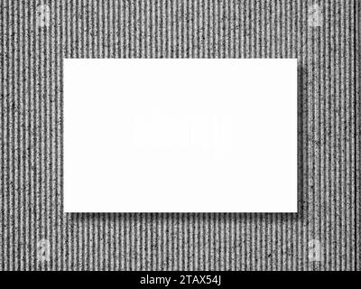 Mockup white rectangle frame hanging on striped wall texture. Empty square space for horizontal photo poster or artwork on modern concrete wall backgr Stock Photo