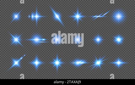 Set of blue light effects on a transparent background. Flashes and ...