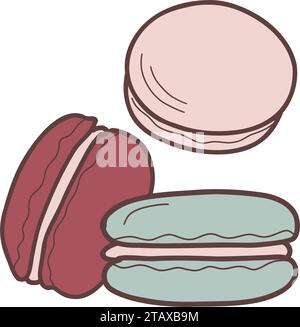 Macaroons vector flat illustration. Sweet french cookies, multicolored isolated on white background. Stock Vector