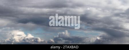 Panorama of cloudy sky. Blue sky background with clouds. Stock Photo