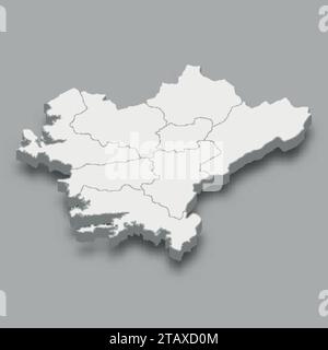 3d isometric map Aegean Region of Turkey, isolated with shadow Stock Vector