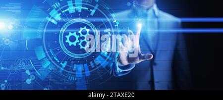 Automation, Business and industrial process workflow optimisation, software development concept on virtual screen. Stock Photo
