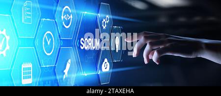 Scrum agile software development project management methodology business technology concept. Stock Photo