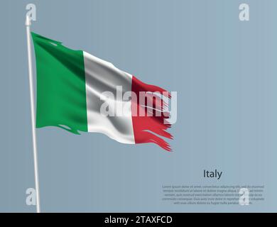Ragged national flag of Italy. Wavy torn fabric on blue background. Realistic vector illustration Stock Vector