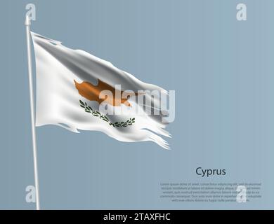 Ragged national flag of Cyprus. Wavy torn fabric on blue background. Realistic vector illustration Stock Vector