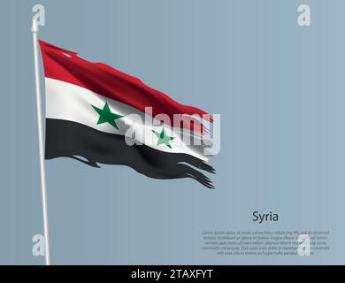 Ragged national flag of Syria. Wavy torn fabric on blue background. Realistic vector illustration Stock Vector