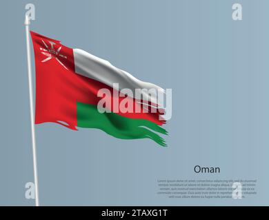 Ragged national flag of Oman. Wavy torn fabric on blue background. Realistic vector illustration Stock Vector