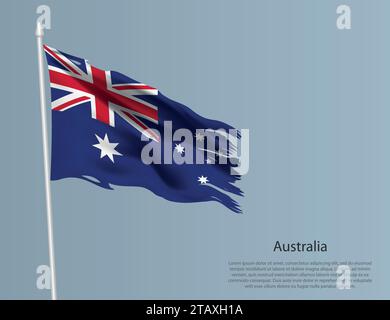 Ragged national flag of Australia. Wavy torn fabric on blue background. Realistic vector illustration Stock Vector