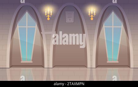 Cathedral interior. window in gothic interior church. Vector cartoon background Stock Vector