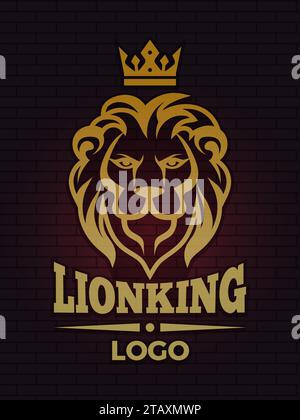 Luxury lion poster. premium illustration head of lion with place for text. Royal golden background Stock Vector