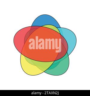 intersection of five sets venn diagram template Stock Vector