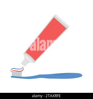 Tube of toothpaste and tooth brush in flat style isolated on white background. Vector Illustration Stock Vector
