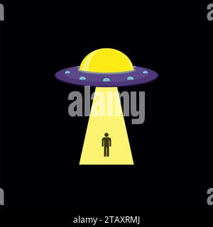 UFO Flying Saucer kidnapping a man. Abducting human. Vector Stock Vector