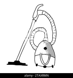 Black Vacuum cleaner isolated on white background. Hand drawn vector illustration Stock Vector